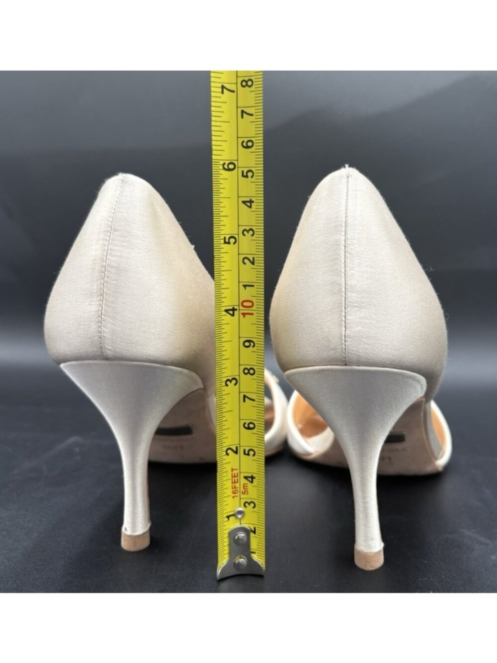 Women's Shoes Formal High Heel Badgley Mischka White Satin Wedding Peep Toe GUC - Picture 8 of 14